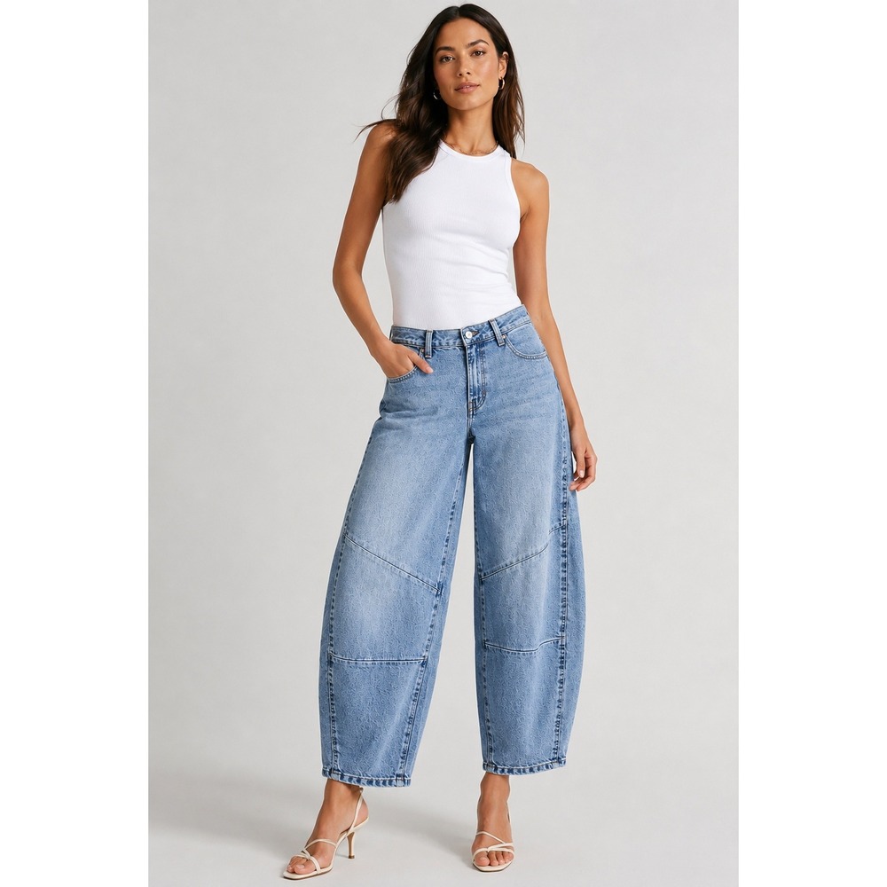 BCBG Barrel Leg Jeans Light Wash Cropped Balloon Denim Pants Size 11/30